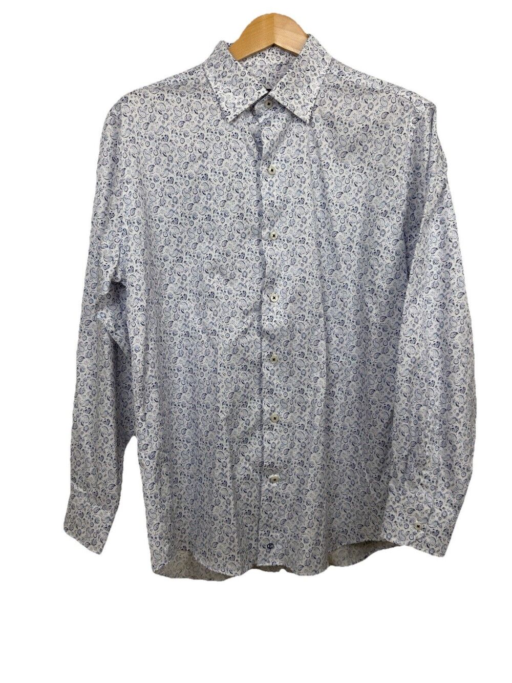 David Donahue Men’s L Long Sleeve Button Down Shirt Blue, White Paisley